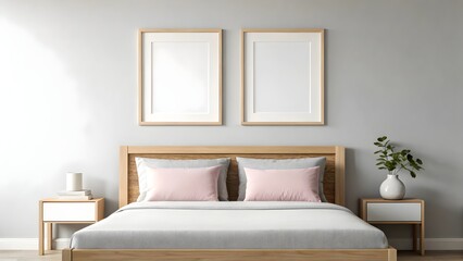 Cozy Living Room Scene with Framed Wall Art Frame Mockup. Bright and Minimalist Living Room Design.