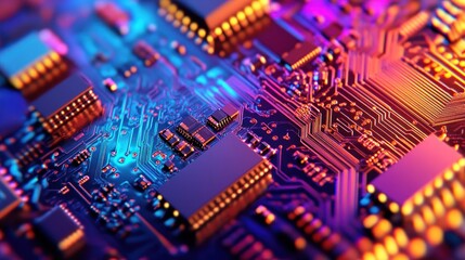 Fototapeta premium Vibrant Circuit Board: A Close-Up of Technology's Intricate Design