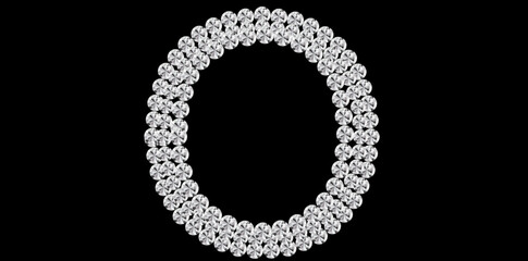 Silver Rhinestone Diamonds Alphabet Letter O Luxury Text Design Vector Illustration, Capital Diamonds Letter O On Black Background.	