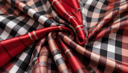 A breathtaking 4K close-up of luxurious satin with a smooth, flowing checkered pattern in timeless colors. Perfect for textiles, fashion, and digital backgrounds.

