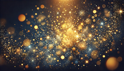 Fototapeta premium A sparkling display of golden lights, glittering particles, and radiant stars creating a festive and enchanting atmosphere. .