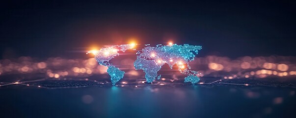 Abstract Digital World Map with Bright Lights