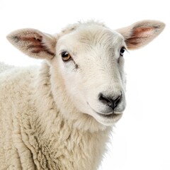 Fototapeta premium Close-up Portrait of a White Sheep Fluffy Texture, Gentle Expression, Animal Photography, Sheep Portrait Sheep, Farm Animal