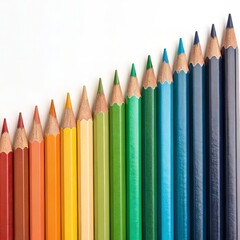 Color Pencil Gradient Close-up, High Angle, Rainbow Hues, Art Supplies, Stationery Color Pencil, Rainbow