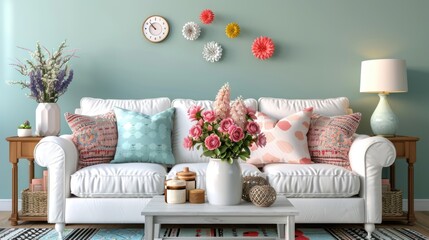 Modern Living Room with White Sofa - 3D Interior Rendering