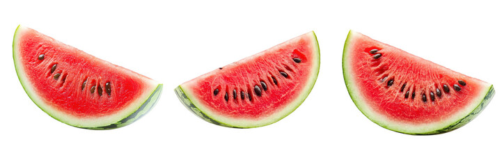 A Set of Fresh Watermelon Slices with Vibrant Pulp and Seeds Isolated on Transparent Background
