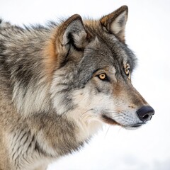 Fototapeta premium Gray Wolf Portrait Close-up Composition, Intense Gaze, Winter Fur, Wildlife Photography Wildlife Photography, Canis Lupus