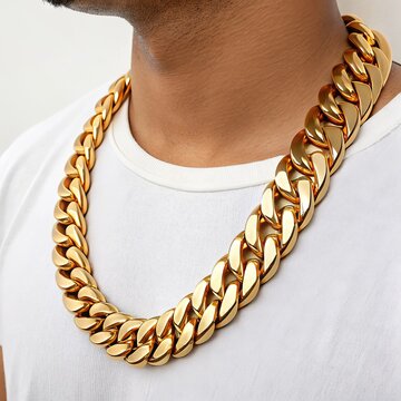 Massive Gold Cuban Link Chain Necklace Close-up Photography, Jewelry, Hip Hop, Bling Jewelry, Hip Hop