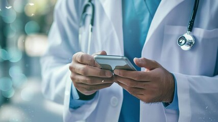 doctor using a mobile phone medical technology with bokeh background seamless looping overlay 4k virtual video animation background - Powered by Adobe