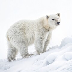 Polar Bear in Winter Landscape Full Body, Snowy Background, Arctic Wildlife Polar Bear, Arctic Animal