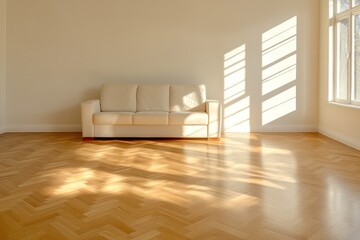 Chic Living Room Interior with Sofa and Window Mockup Frame