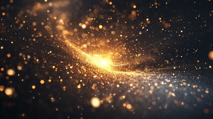 Golden Glittering Light Sparkles on a Dark Backdrop Creates Elegance