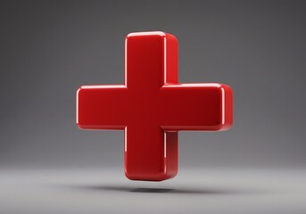 Obraz premium Glossy red 3D mathematical plus sign, featuring a shiny and reflective surface. Concept of mathematics, calculation, positivity, and addition.