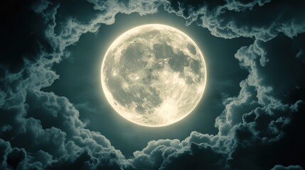 Obraz premium Dramatic moon shining in the sky surrounded by dark moody clouds