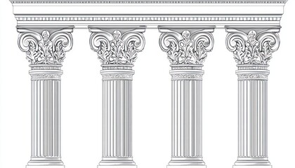 Fototapeta premium Detailed line art ancient columns featuring decorative elements in a minimalist