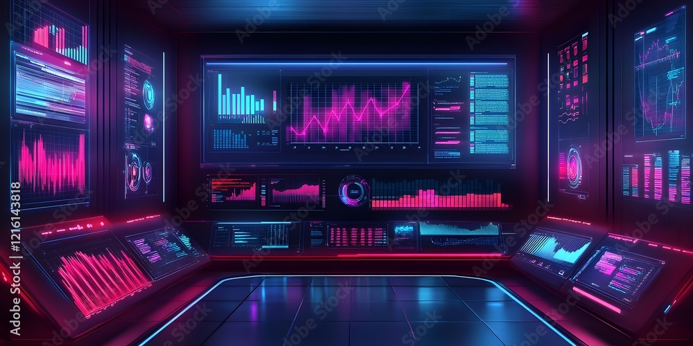 Poster computer monitor displays a number of graphs and charts