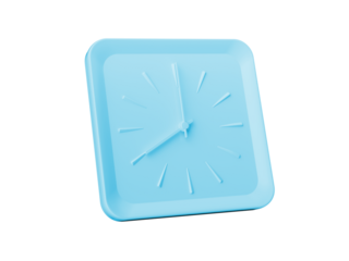 3d Simple Soft Blue Square Wall Clock 8 O'Clock Eight O'Clock On Blue Background 3d illustration