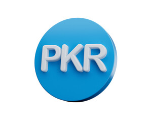 3d White Pakistani Rupee PKR Symbol With Rounded Blue Icon On White Background, 3d illustration
