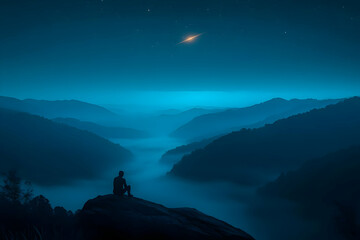 Night Mountaintop Solitude Illustration