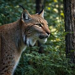 Obraz premium Picture a lynx prowling quietly through the underbrush, its eyes scanning for movement.