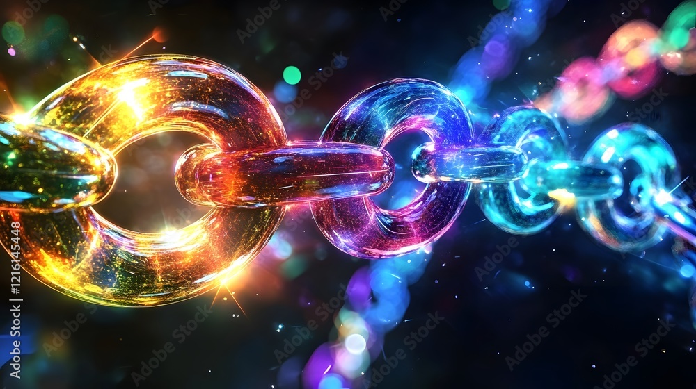 Poster a series of colorful, glowing hyperlinks floating in space, symbolizing connections in the digital r