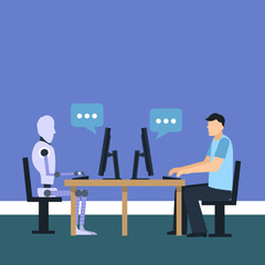 Man working with AI robot 