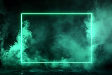 Glowing Green Rectangle Frame in Smoky Atmosphere