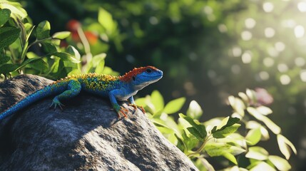 Colorful Lizard on a Rock