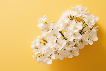 beautiful bouquet of white blossoms on vibrant yellow background, creating cheerful and fresh atmosphere. Perfect for spring themes and floral arrangements