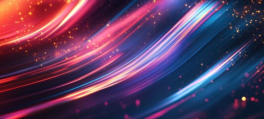 Obraz premium Abstract vibrant red and blue light streaks with sparkles.