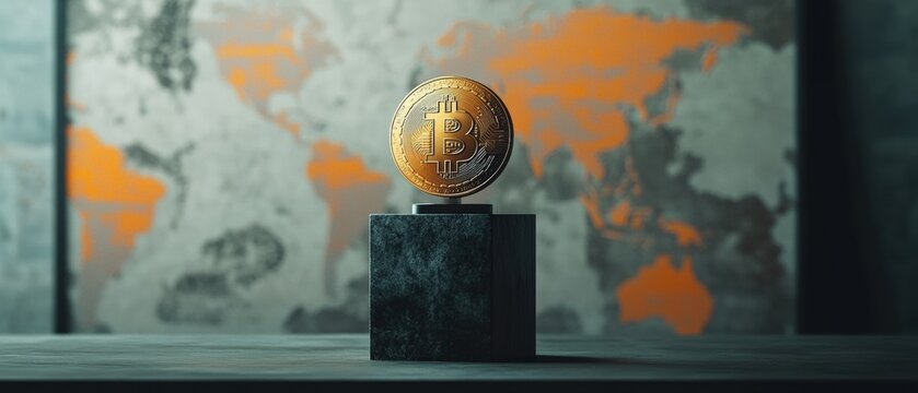 Globe on pedestal in modern office setting symbolizes global business, trade opportunities, international relations, and digital commerce for financial success.