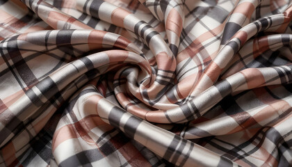 Luxurious satin fabric in high-resolution 4K featuring elegant folds and classic checkered patterns. Smooth and silky texture, perfect for creative and commercial use.

