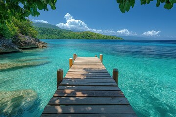 Fototapeta premium Wooden Pier Extending into Crystal-Clear Turquoise Waters