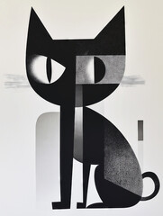 Monochrome surreal cubistic cat print