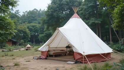 Serene Glamping Tent: Rustic Charm in Lush Woodland