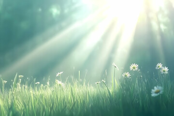 Obraz premium Sunlit Daisies in Green Grass Illustration