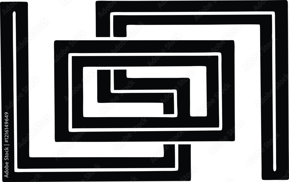 Poster abstract black and white interlocking rectangular geometric design
