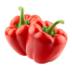 Two vibrant red bell peppers png isolated on transparent background