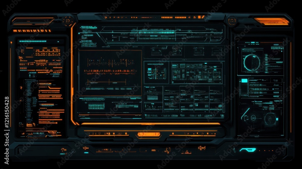 Poster retina scanning interface glowing with futuristic digital grids and security designs.