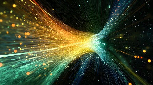 A conceptual image of light pulses traveling through fiber optic cables, linking distant places with information