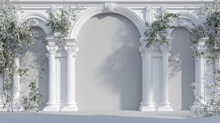 Naklejka premium Elegant White Architectural Wedding Background with Victorian Garden Details