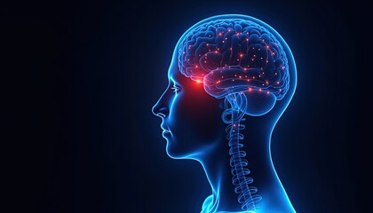 Obraz premium Illuminated Brain Anatomy Shows Neural Activity Within Head