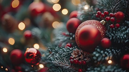 Obraz premium Merry Christmas and Happy Holidays greeting card with a festive frame -- 