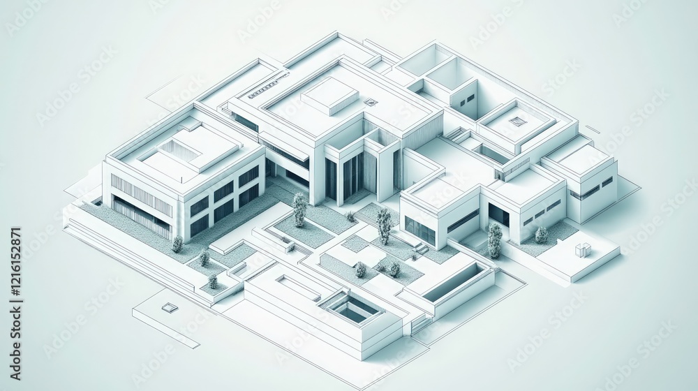 Poster architectural model of a modern complex building design