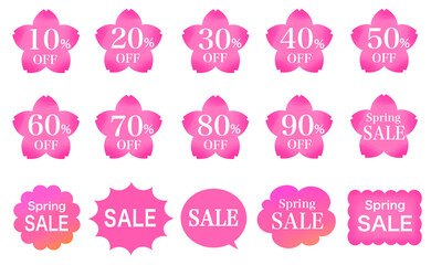 春　セール　スプリングセール　セット　素材　値引き　値下げ　特別価格　文字　off オフ　ショッピング　キャンペーン　フェア　おしゃれ　ナチュラル　シール　スタンプ　あしらい　見出し　もこもこ　丸　ギザギザ　吹き出し　枠　新生活　spring sale sticker