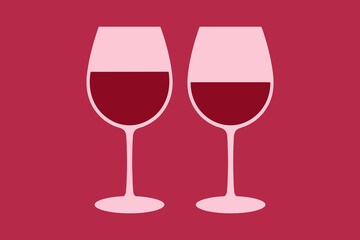 Two glasses with red wine - alcohol drink illustration.