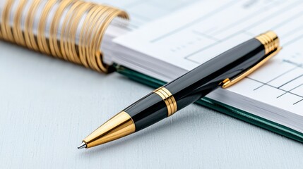 Naklejka premium Pen and notebook on wooden table for office or study use