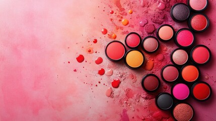 Vibrant Array of Cosmetic Creams and Pigments on Pink Background