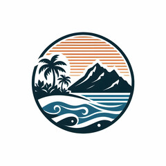 Beach Illustration | Summer Vacation Vector, Tropical Paradise Landscape, Ocean Waves, Palm Trees, and Seaside Holiday Artwork