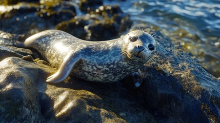 Cute Seal Pup on Rocky Shore
